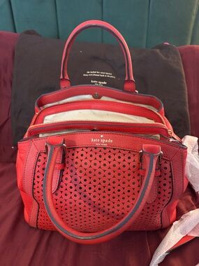 kate spade Red Perforated Leather Double-Zip Satchel